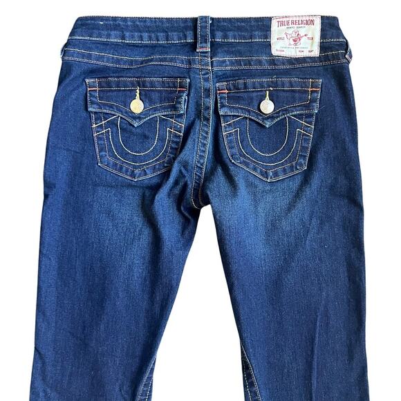 True Religion Joey Low Rise Flare Denim Flap Pocket Dark Wash Sz 28 - Picture 4 of 10